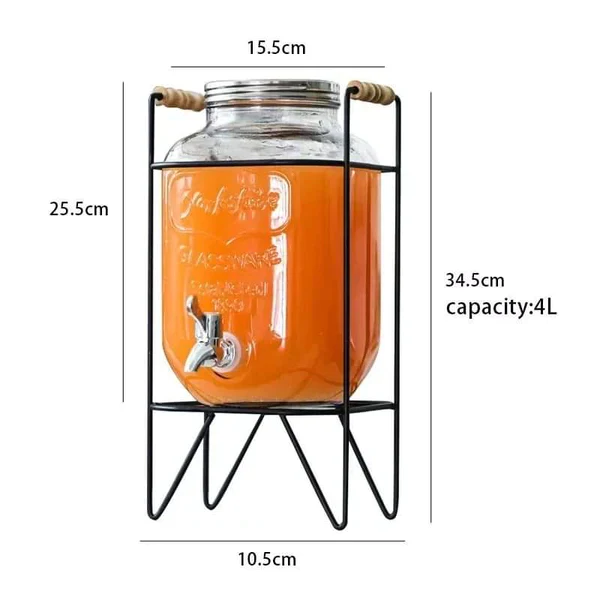 Glass beverage barrel with tap + metallic stand - Image 6