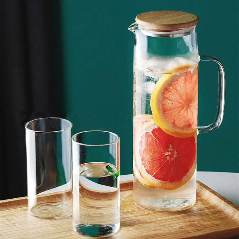 Glass Borosilicate Water Pitcher jug with Handle and Bamboo lid - Image 4