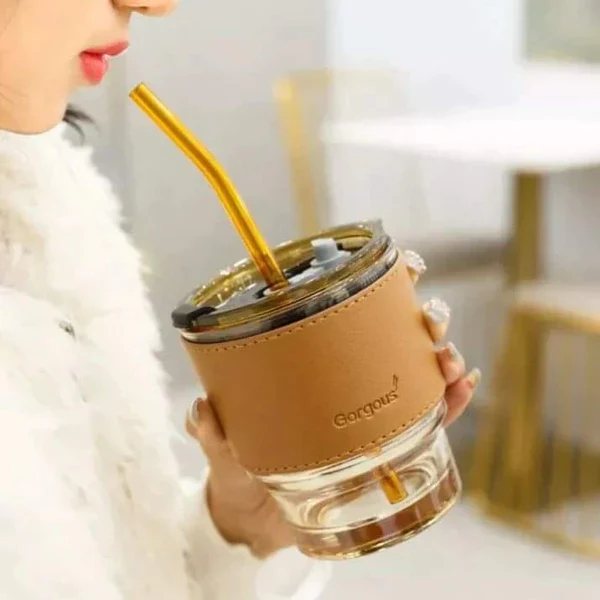 Glass cup with Leather Protective Sleeve - Image 3