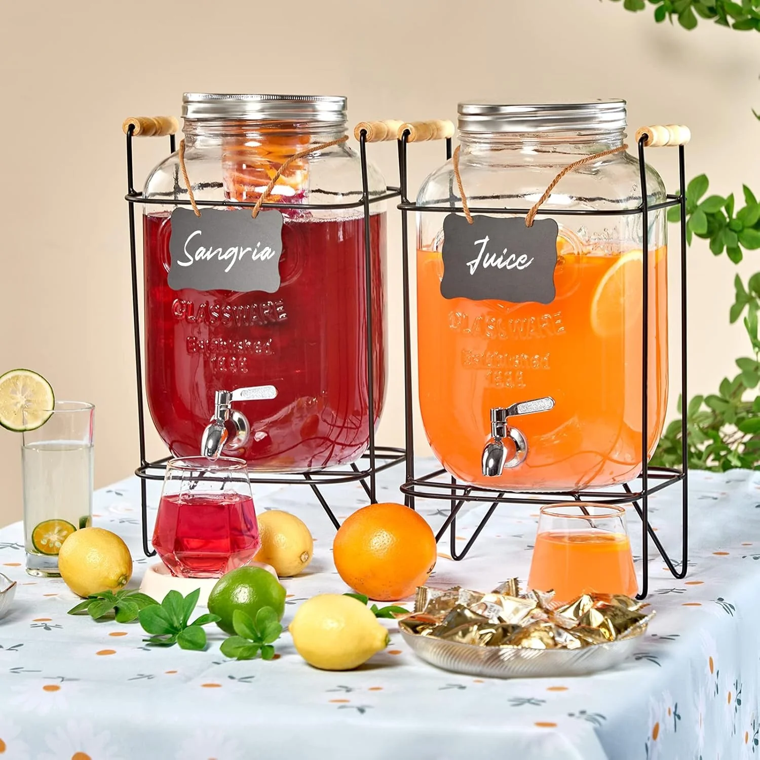 Glass Drink Dispenser with Stand & Tap Juice & Cocktail Dispenser Elegant Beverage Server for Parties, Weddings & Home Use - Image 2