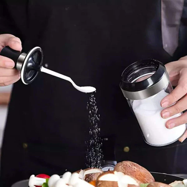 Glass jar with honey dipper, oil brush or spice scooping spoon 3pcs - Image 3