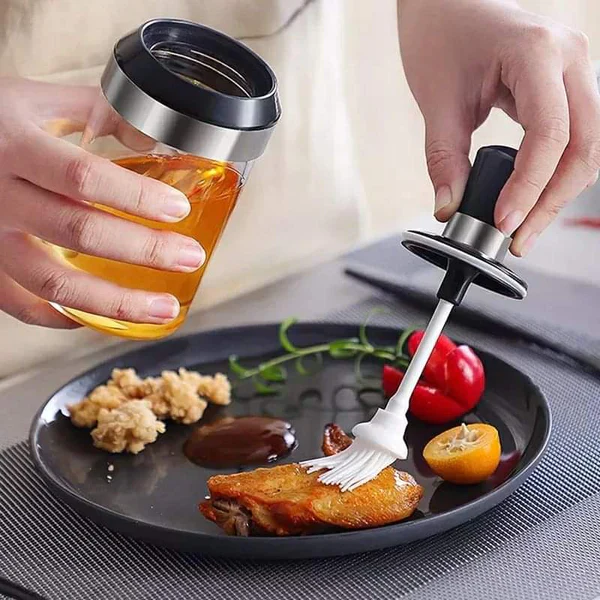 Glass jar with honey dipper, oil brush or spice scooping spoon 3pcs - Image 4