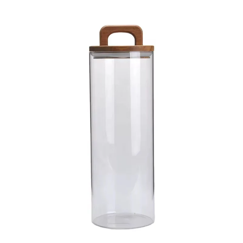 Glass Jar with Solid Wood Lid With Carry Handle Flower Tea Sealer Candy Jar Coffee Bean Organizer Coffee Storage Airtight Canister Petal Decorative Container 1000ML - Image 3