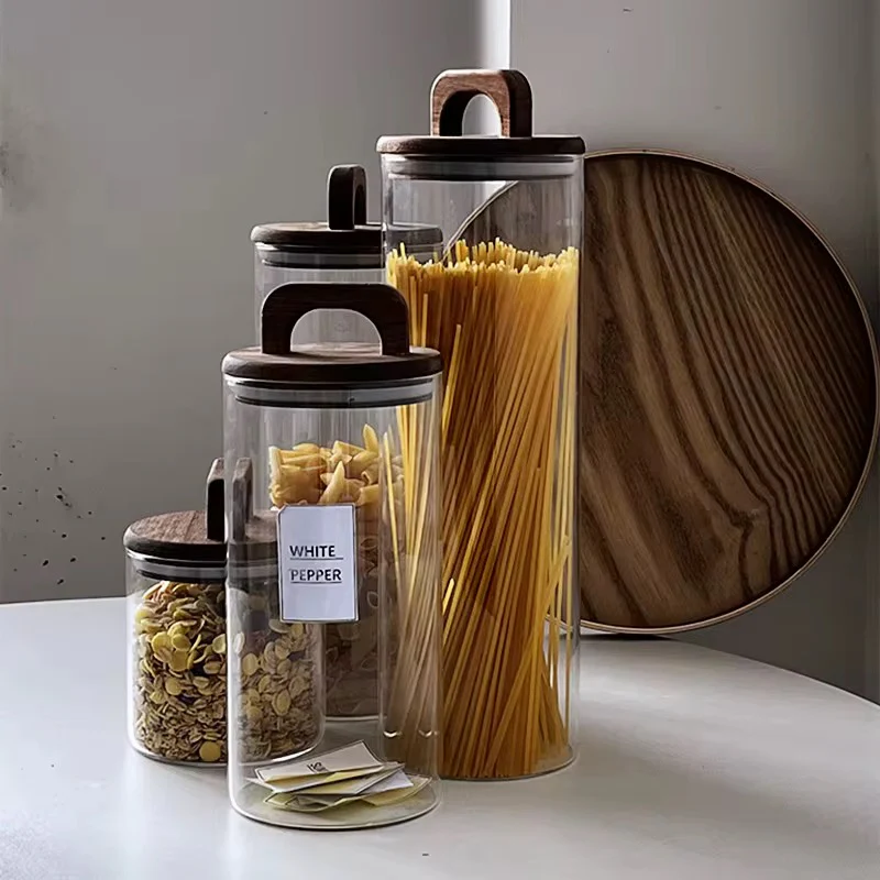 Glass Jar with Solid Wood Lid With Carry Handle Flower Tea Sealer Candy Jar Coffee Bean Organizer Coffee Storage Airtight Canister Petal Decorative Container 1000ML - Image 4