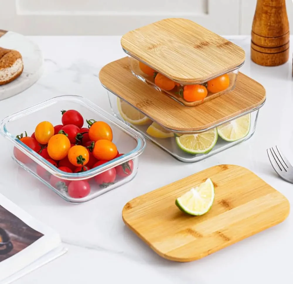 3 Pcs Glass Lunch box with bamboo cover - Image 3