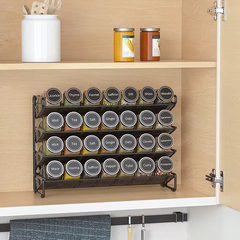 28-Piece Glass Spice Jar Set with Metallic Rack, Funnel, 180 Labels, Pen & Brush – Complete Spice Organisation Set - Image 4