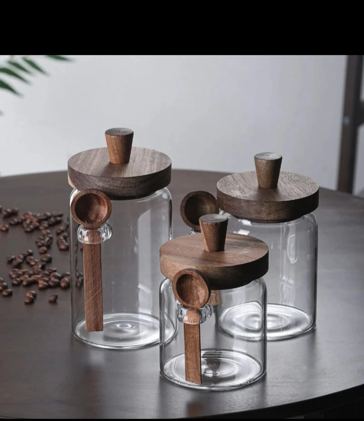 Glass Storage Jars with Acacia Lid & Spoons 500ml / 550ml / 800ml - Image 2