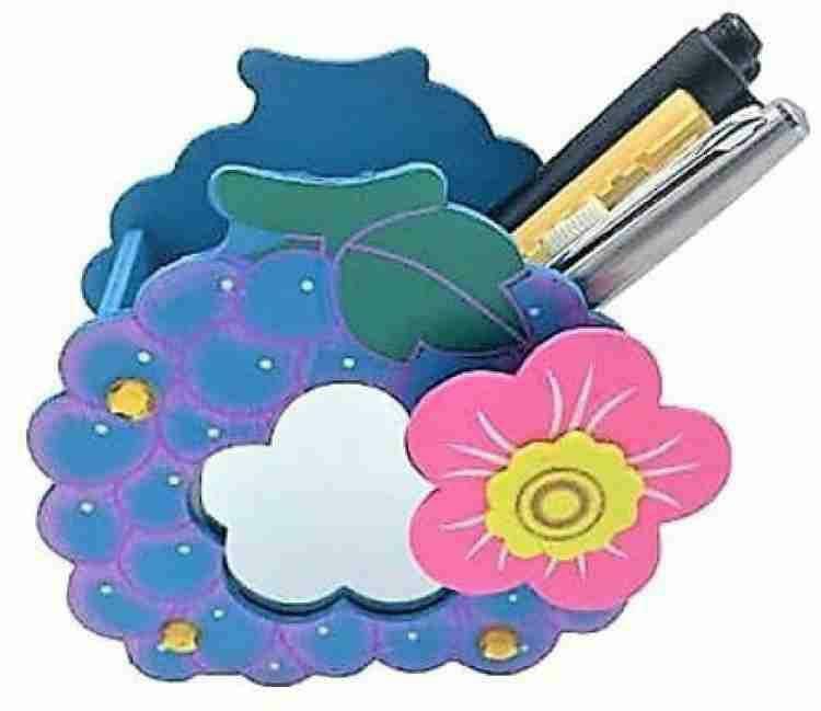 Gold leaf Multicolor Wooden Pen Stand With Mirror - Image 2