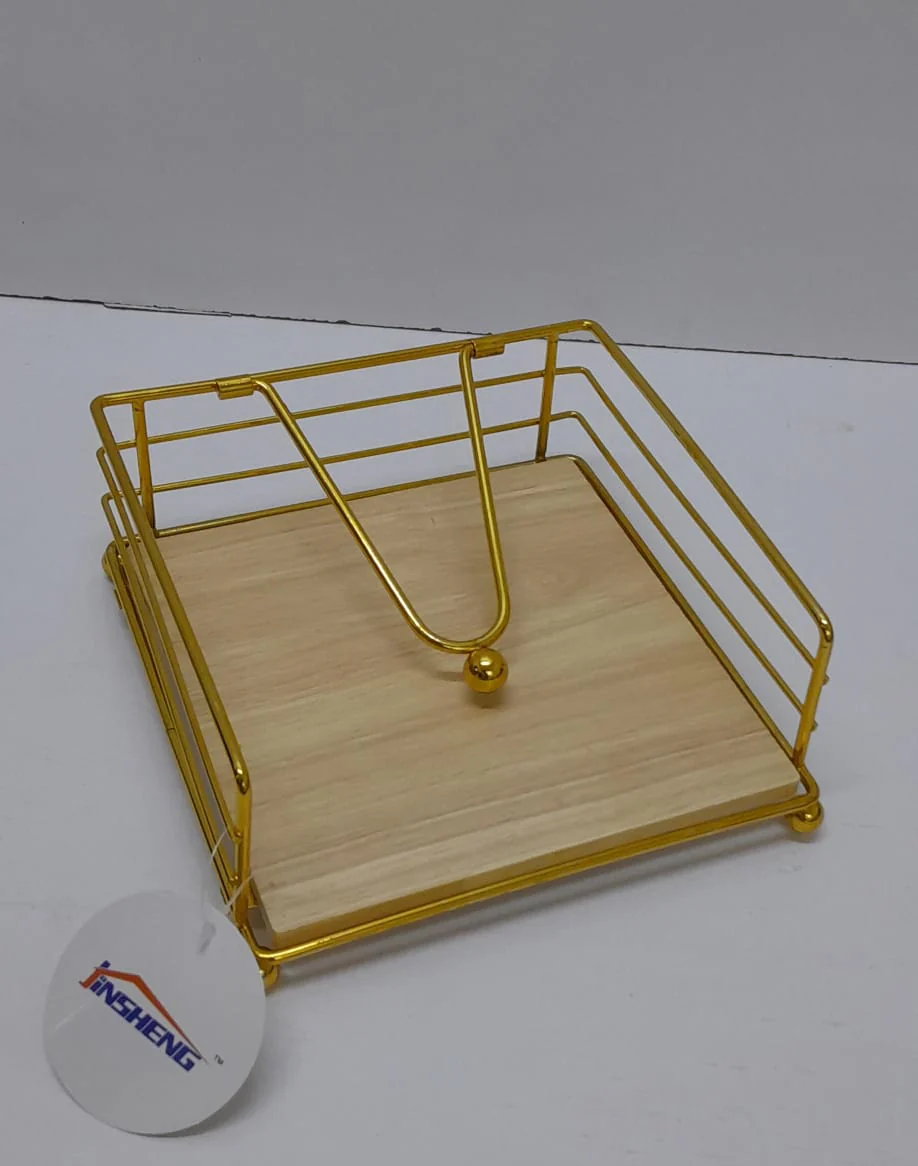 Gold Modern Napkin Holder for Table with Weighted Arm, Square Metal Flat Napkin Holder - Image 2