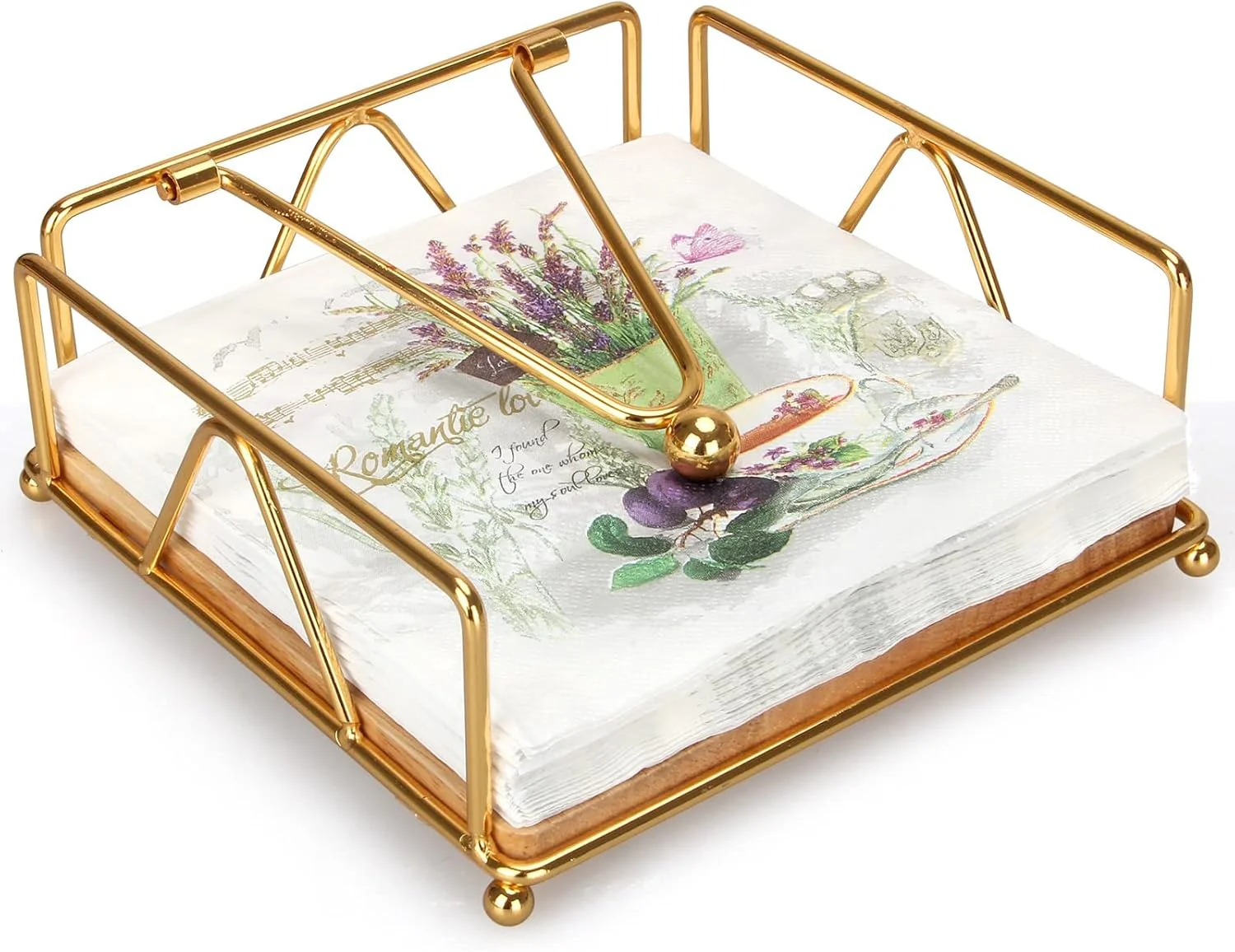 Gold Modern Napkin Holder for Table with Weighted Arm, Square Metal Flat Napkin Holder - Image 5