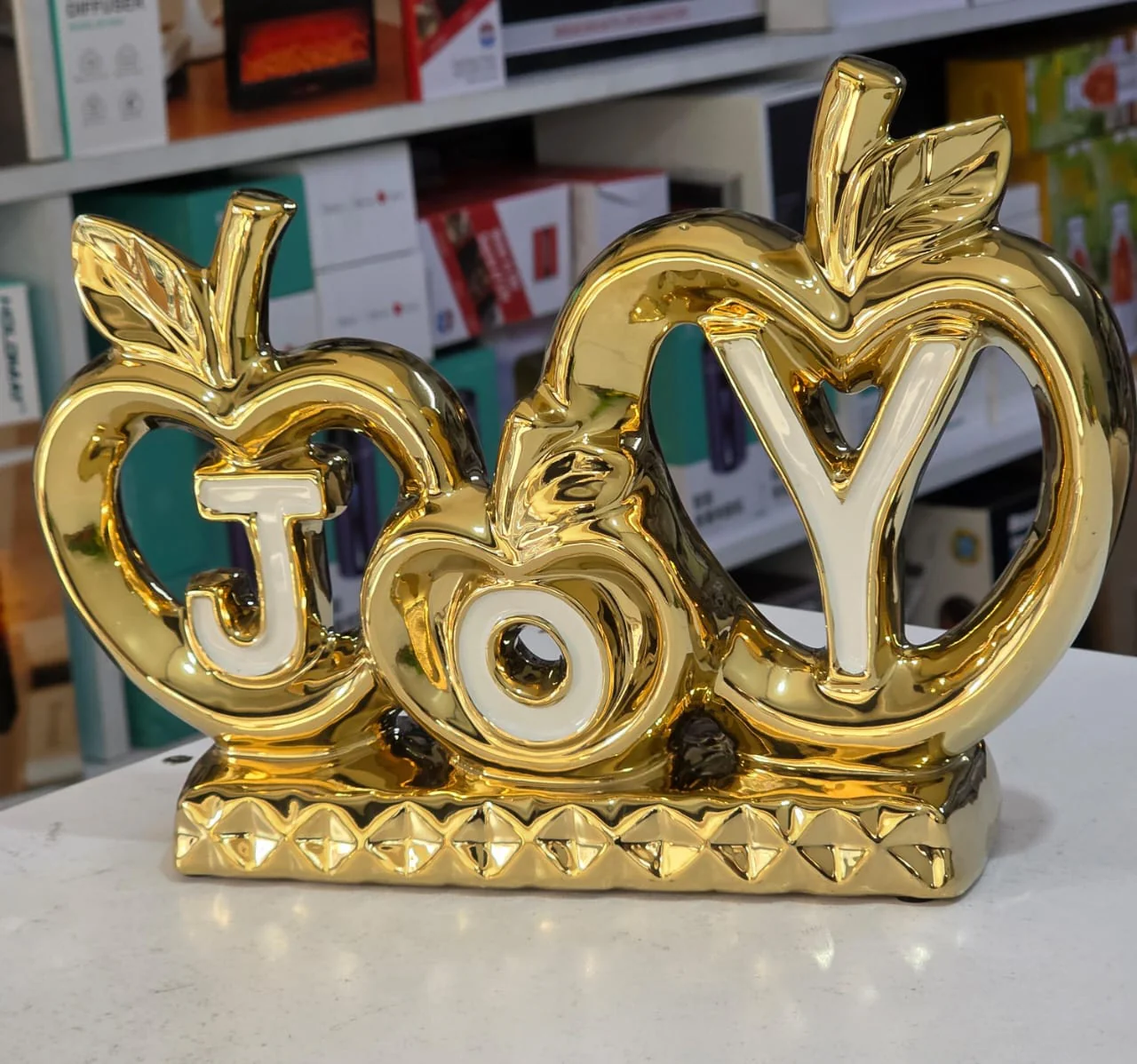 Golden "JOY" Apple-Themed Tabletop décor - Image 2