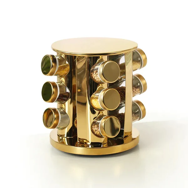 Golden LED Rotating Spice Rack 12 in 1 - Image 3