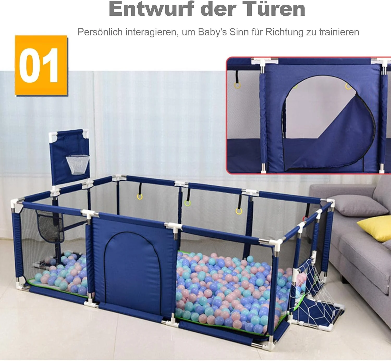 Portable Baby Ball Pit Tent Playpen Play Fence Baby Playpen with Basketball Hoop - Image 5