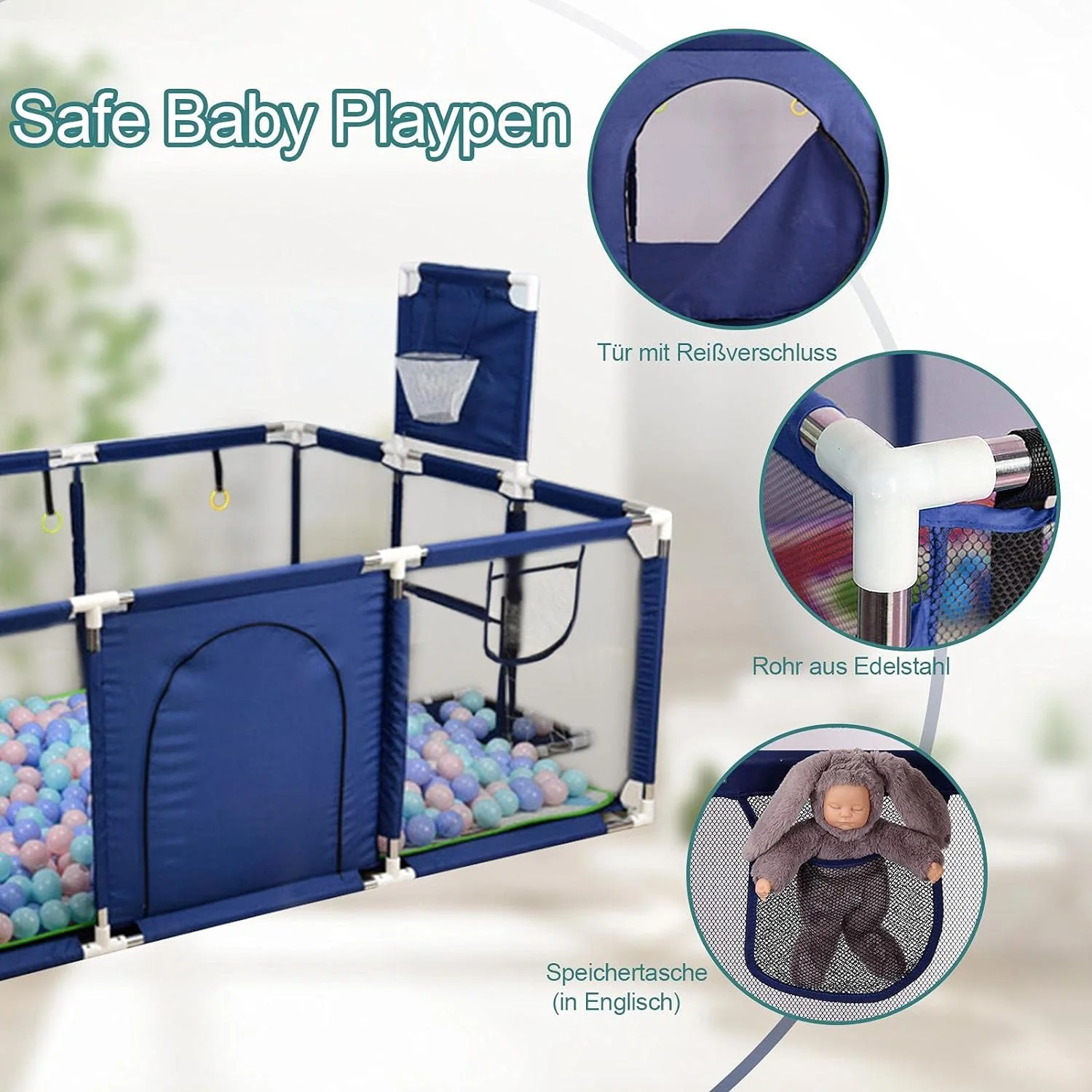 Portable Baby Ball Pit Tent Playpen Play Fence Baby Playpen with Basketball Hoop - Image 6