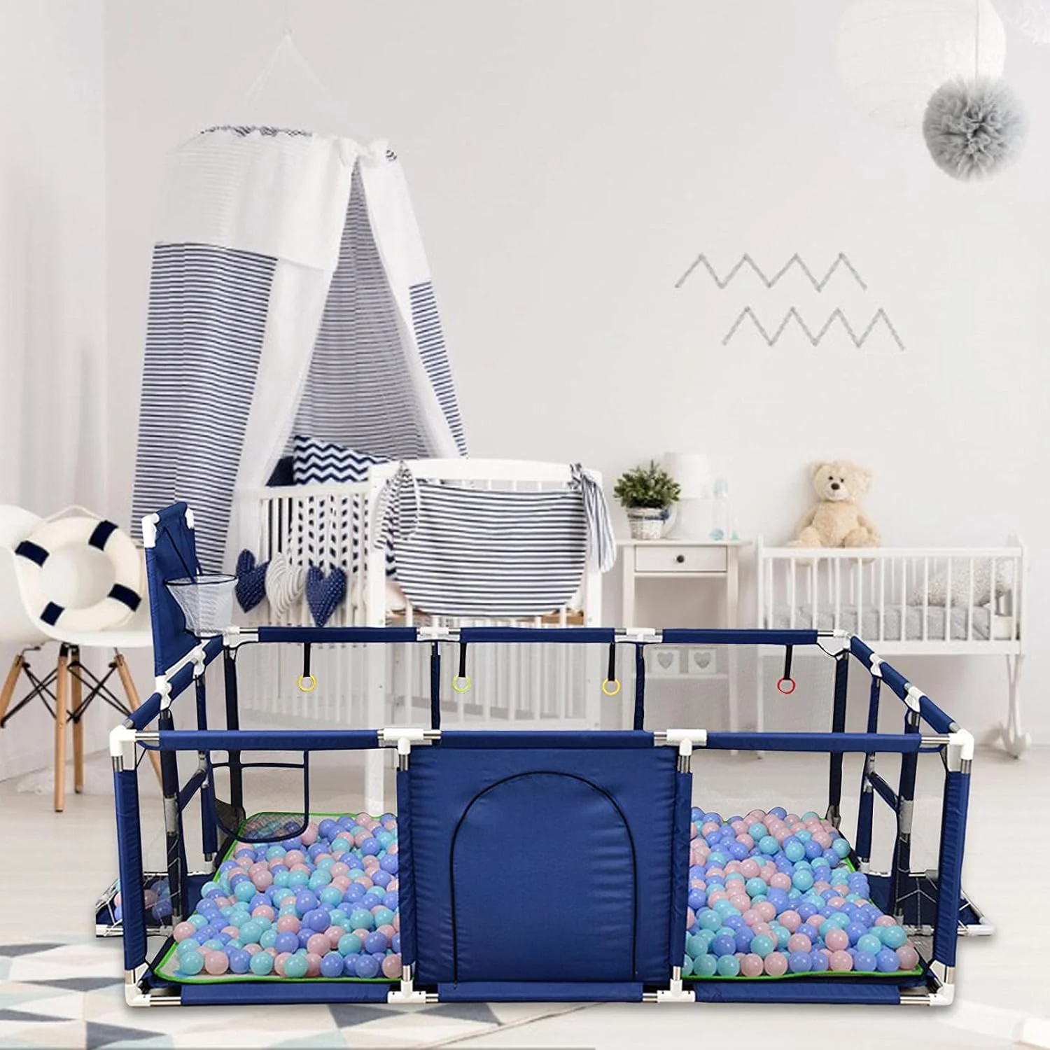 Portable Baby Ball Pit Tent Playpen Play Fence Baby Playpen with Basketball Hoop - Image 7