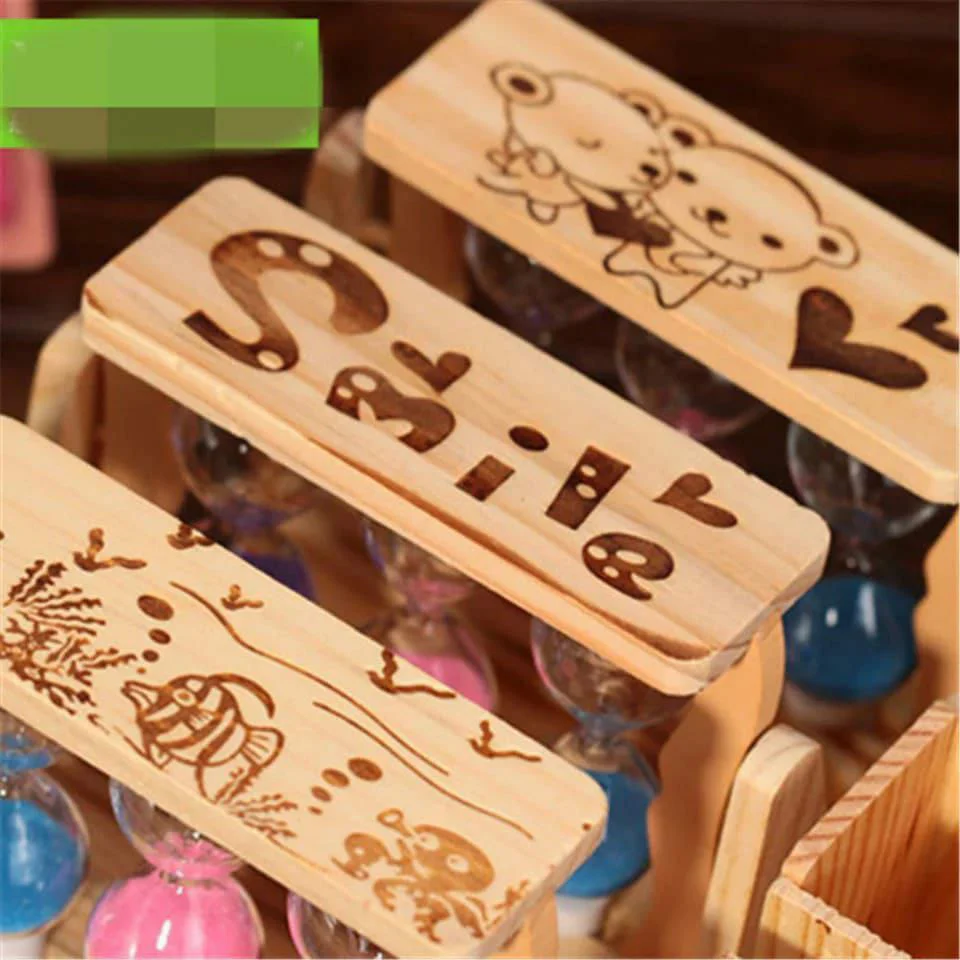 Handicraft Wooden Pen Stand with 3 Hourglass Timer - Image 2