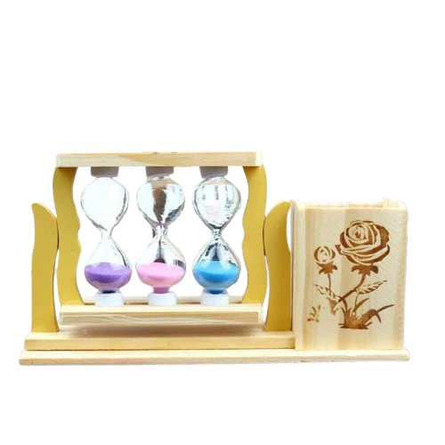 Handicraft Wooden Pen Stand with 3 Hourglass Timer - Image 3