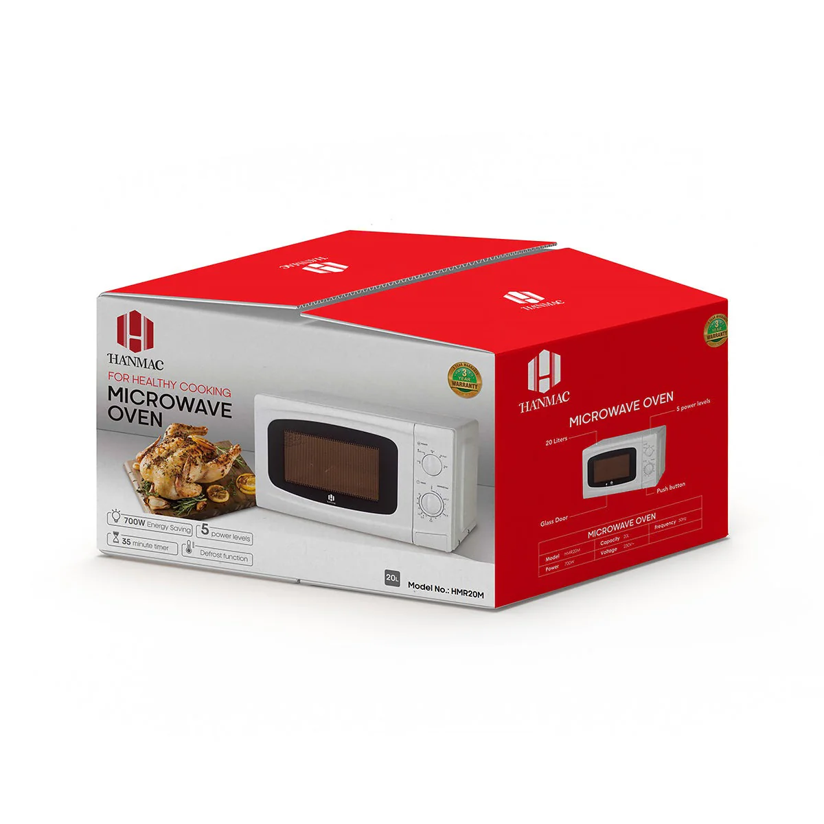 Hanmac 20L Manual Microwave with 5 Power Levels, 35-Min Timer &amp; Defrost – 2-Year Warranty - Image 2