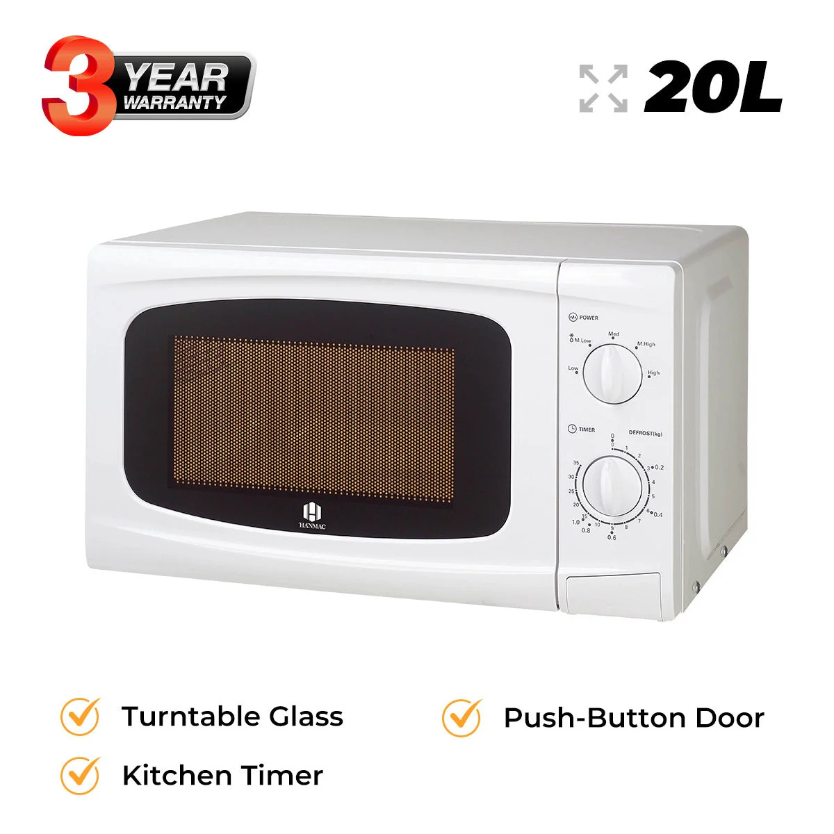 Hanmac 20L Manual Microwave with 5 Power Levels, 35-Min Timer &amp; Defrost – 2-Year Warranty - Image 3