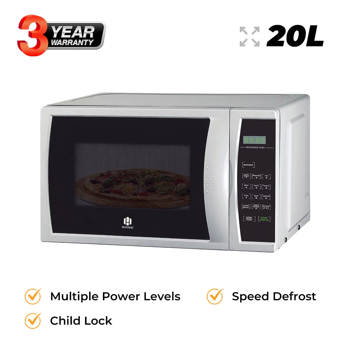 Hanmac 20L Digital Solo Microwave – 700W, 11 Power Levels, Speed Defrost, Child Lock & 3-Year Warranty - Image 2