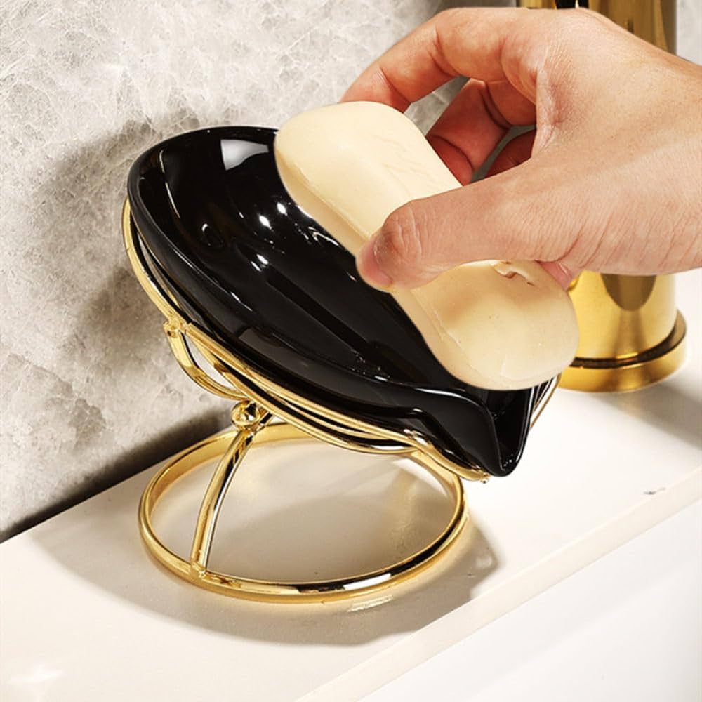 Happy life 45 degree slanted self draining soap dish with a golden stand - Image 2