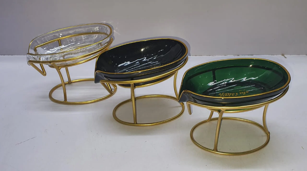 Happy life 45 degree slanted self draining soap dish with a golden stand - Image 5