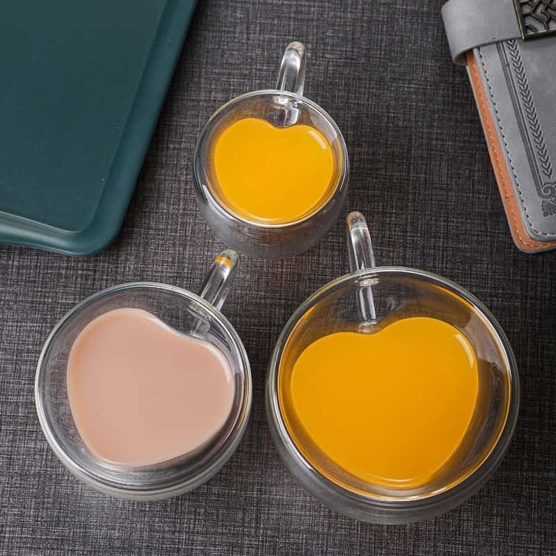 Heart Shaped 250 ml Double Wall Borosilicate Coffee Mugs - Image 2