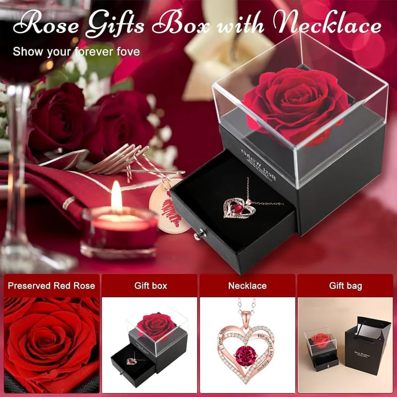 Heart shaped red rose necklace with gift box - Image 3