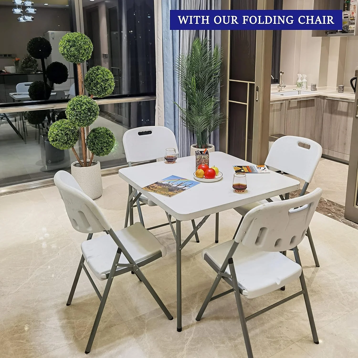 Heavy Duty Plastic Folding Table White Sturdy Collapsible Table for Game Parties, BBQ, Kitchen, Garden, Wedding & Outdoor Events Indoor/Outdoor Use - Image 5