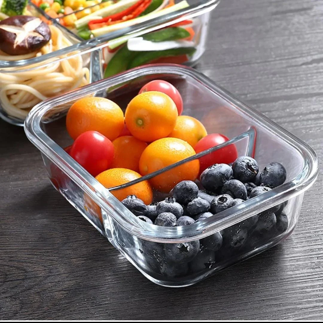 580ml High Borosilicate Glass Partitioned Lunch Box with Airtight Lid for Meal Prep - Image 2