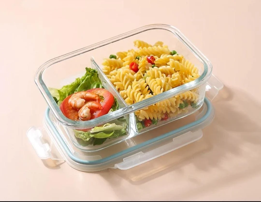 580ml High Borosilicate Glass Partitioned Lunch Box with Airtight Lid for Meal Prep - Image 3