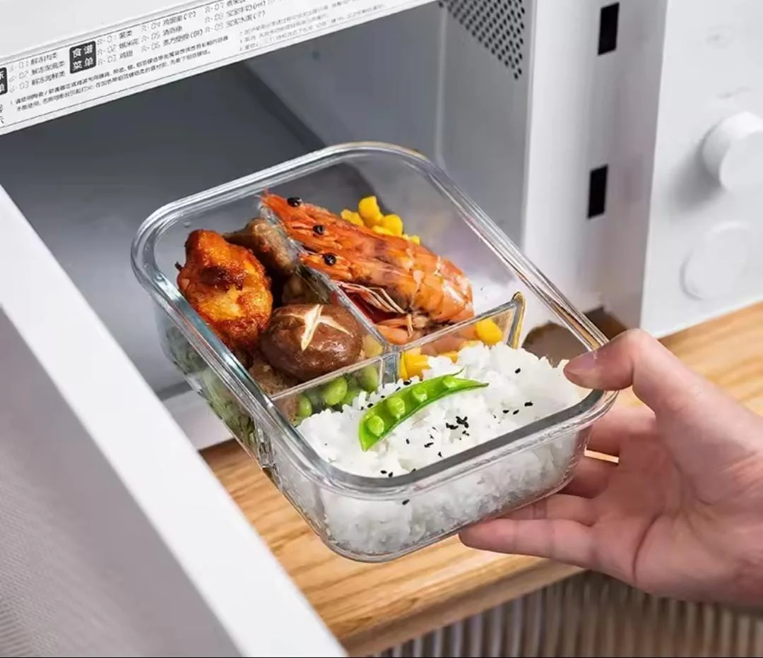 580ml High Borosilicate Glass Partitioned Lunch Box with Airtight Lid for Meal Prep - Image 4