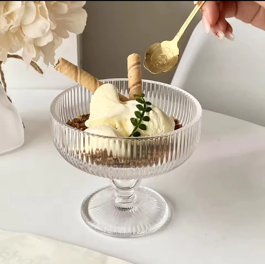 High borosilicate ribbed dessert/ice cream glasses/goblet - Image 2