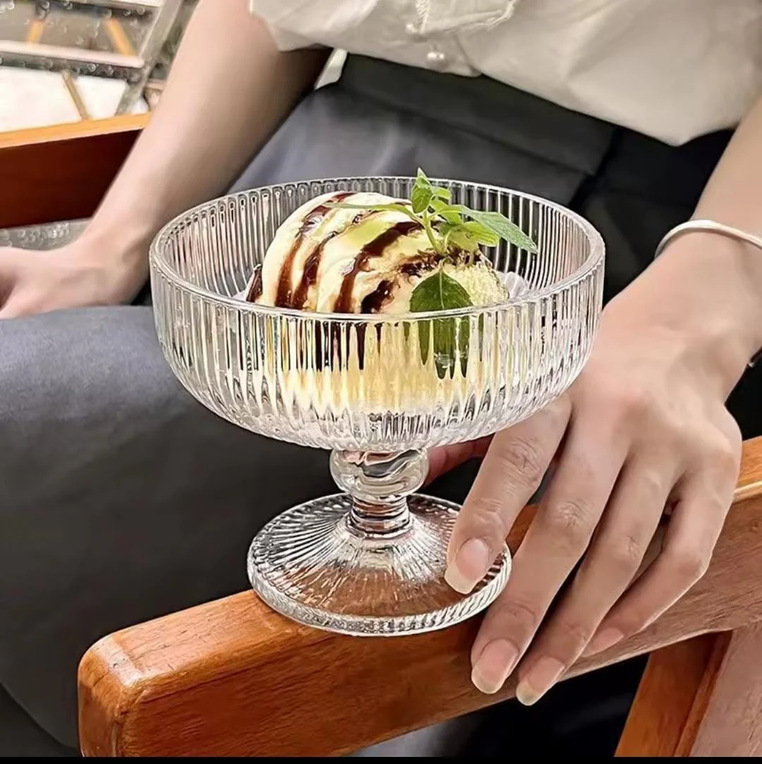 High borosilicate ribbed dessert/ice cream glasses/goblet - Image 3
