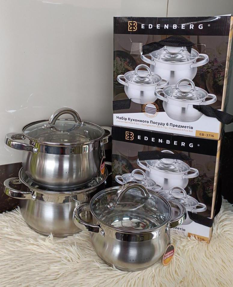 Edenberg 6-Piece Stainless Steel Cookware Set | Pots with Glass Lids Kenya - Image 3
