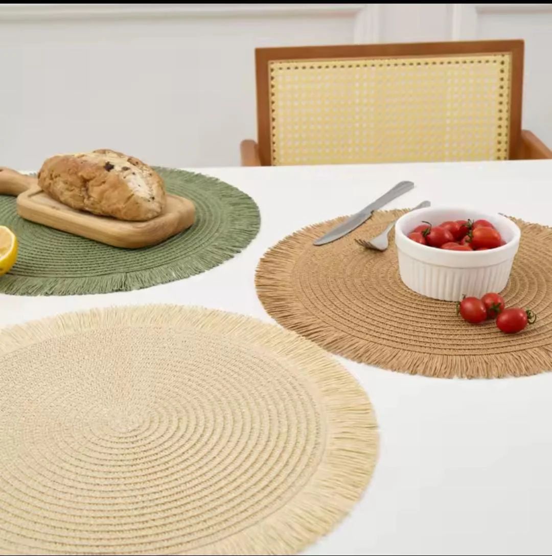 6 Pcs Round Braided Table Mats 38cm Heat Resistant Placemats for Dining Table Protection - Image 2