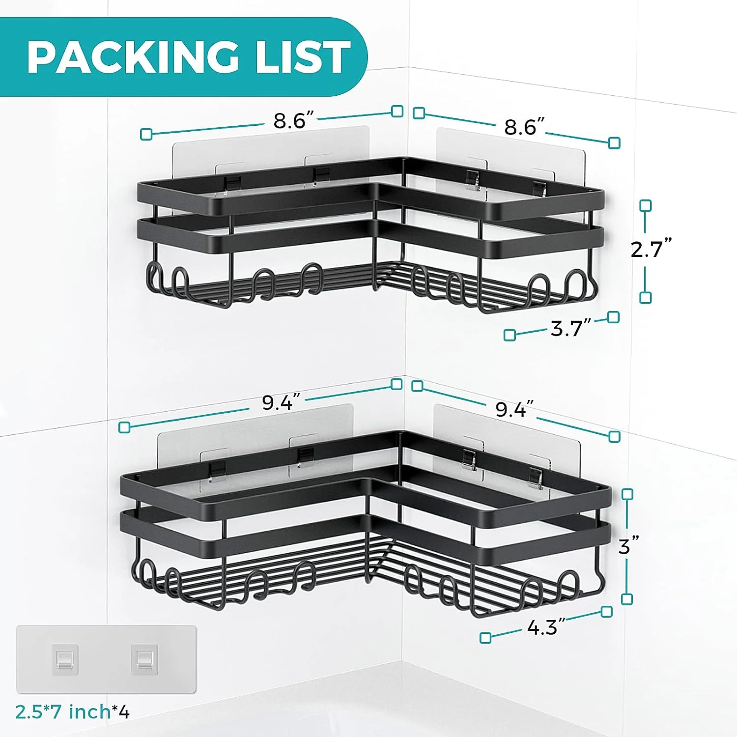 Shower Caddy, 3-Pack with Soap Holder, No Drilling Rustproof Shower Organizer with Save Space Hooks, Apartment Essentials for Bathroom - Image 10