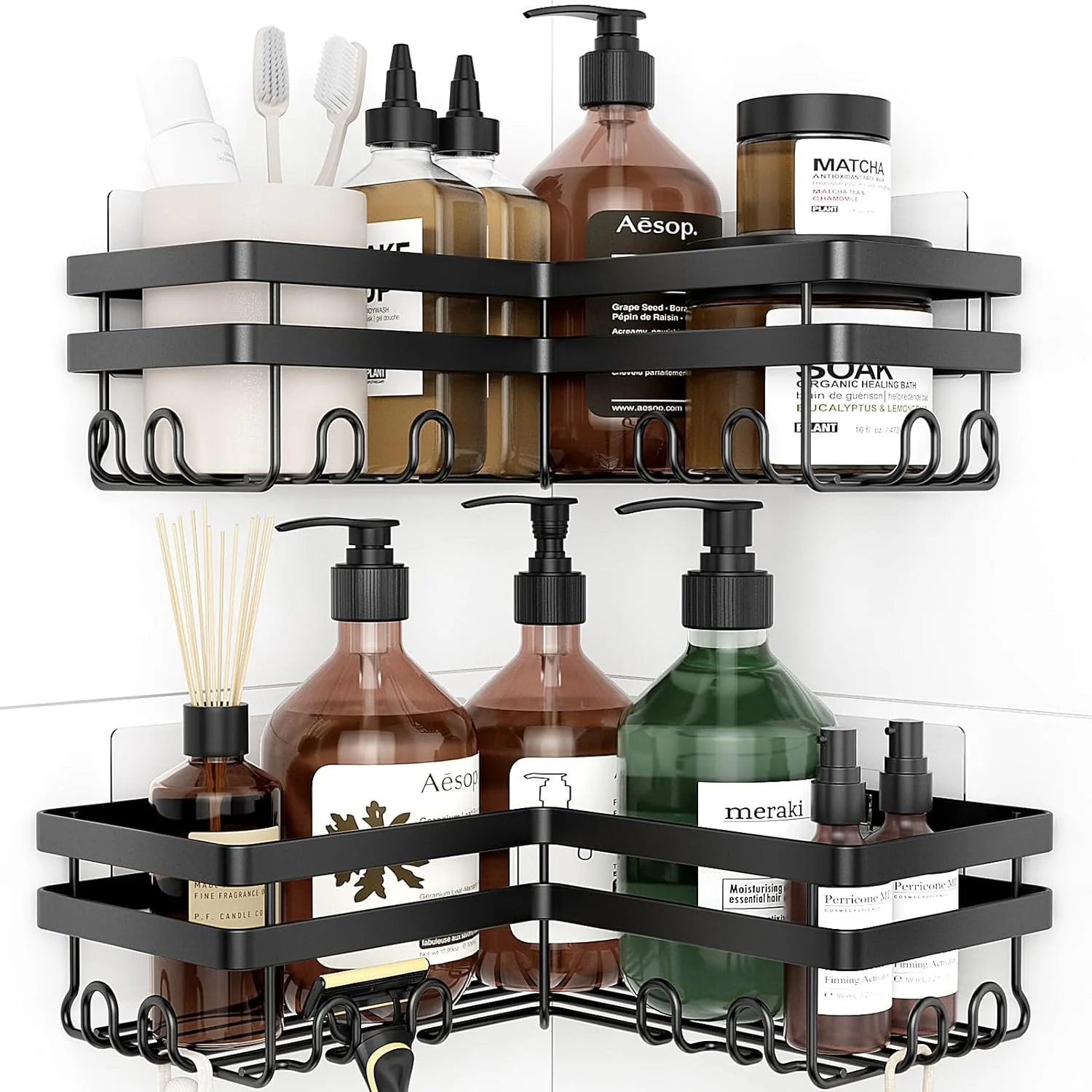 Shower Caddy, 3-Pack with Soap Holder, No Drilling Rustproof Shower Organizer with Save Space Hooks, Apartment Essentials for Bathroom - Image 2