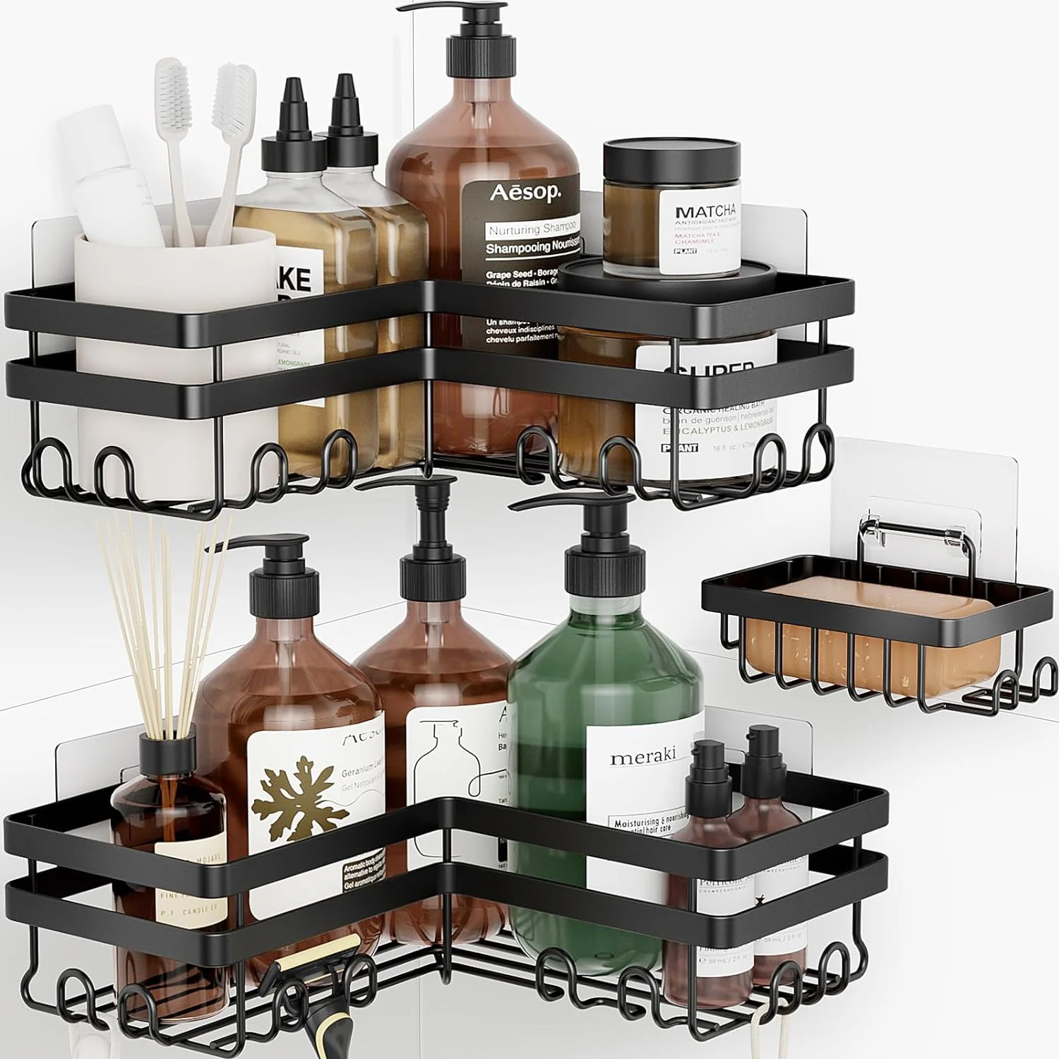 Shower Caddy, 3-Pack with Soap Holder, No Drilling Rustproof Shower Organizer with Save Space Hooks, Apartment Essentials for Bathroom - Image 3