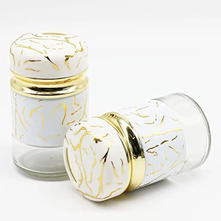 Homes Glass Salt & Pepper Shaker Set – Elegant Gold & Marble Finish Condiment Set for Dining Table - Image 2