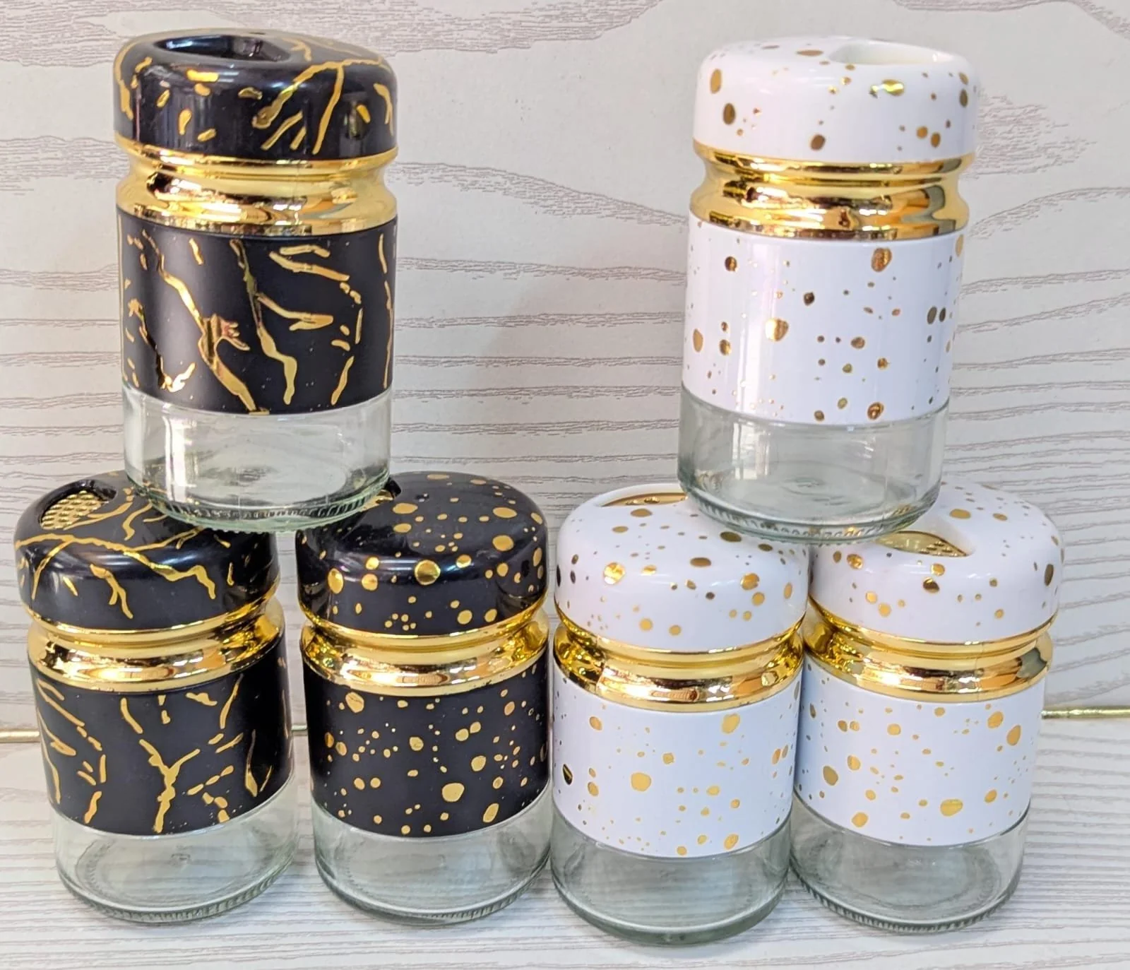 Homes Glass Salt & Pepper Shaker Set – Elegant Gold & Marble Finish Condiment Set for Dining Table - Image 3