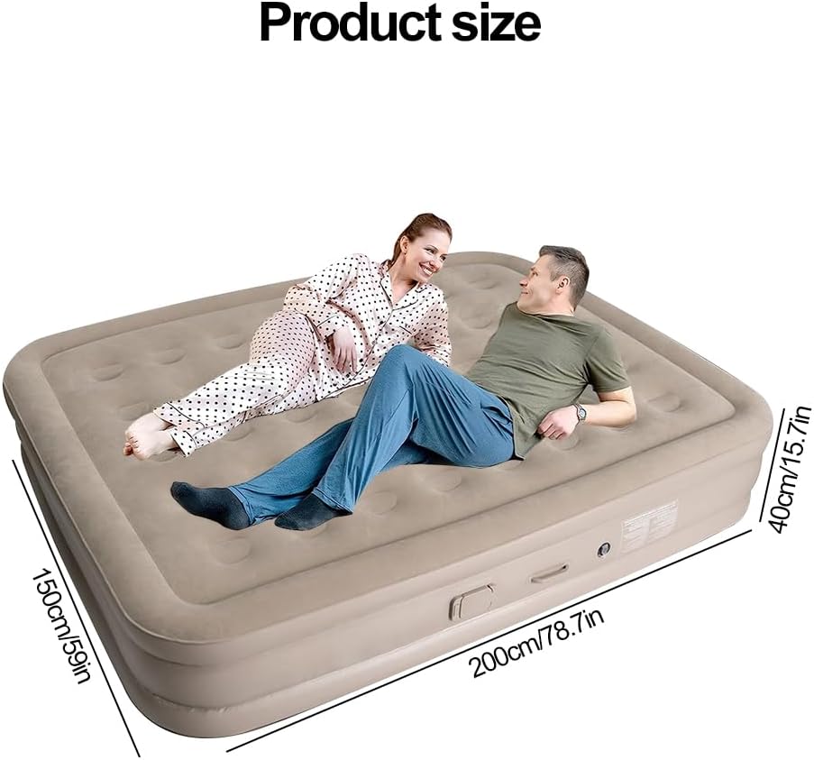 Inflatable Double Queen size Mattress with inbult pump and two pillows - Image 2