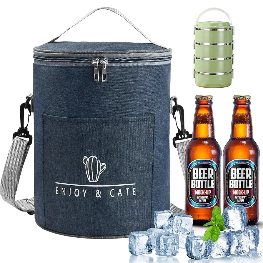 Insulated Round Lunch Bag, - Image 3