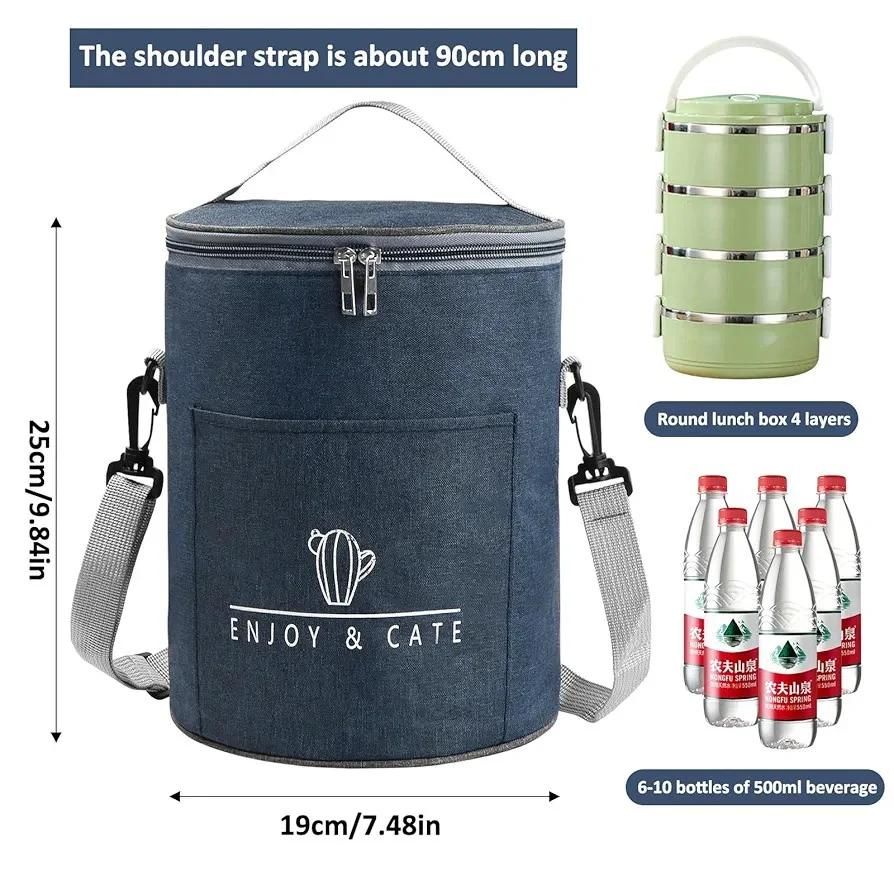 Insulated Round Lunch Bag, - Image 5