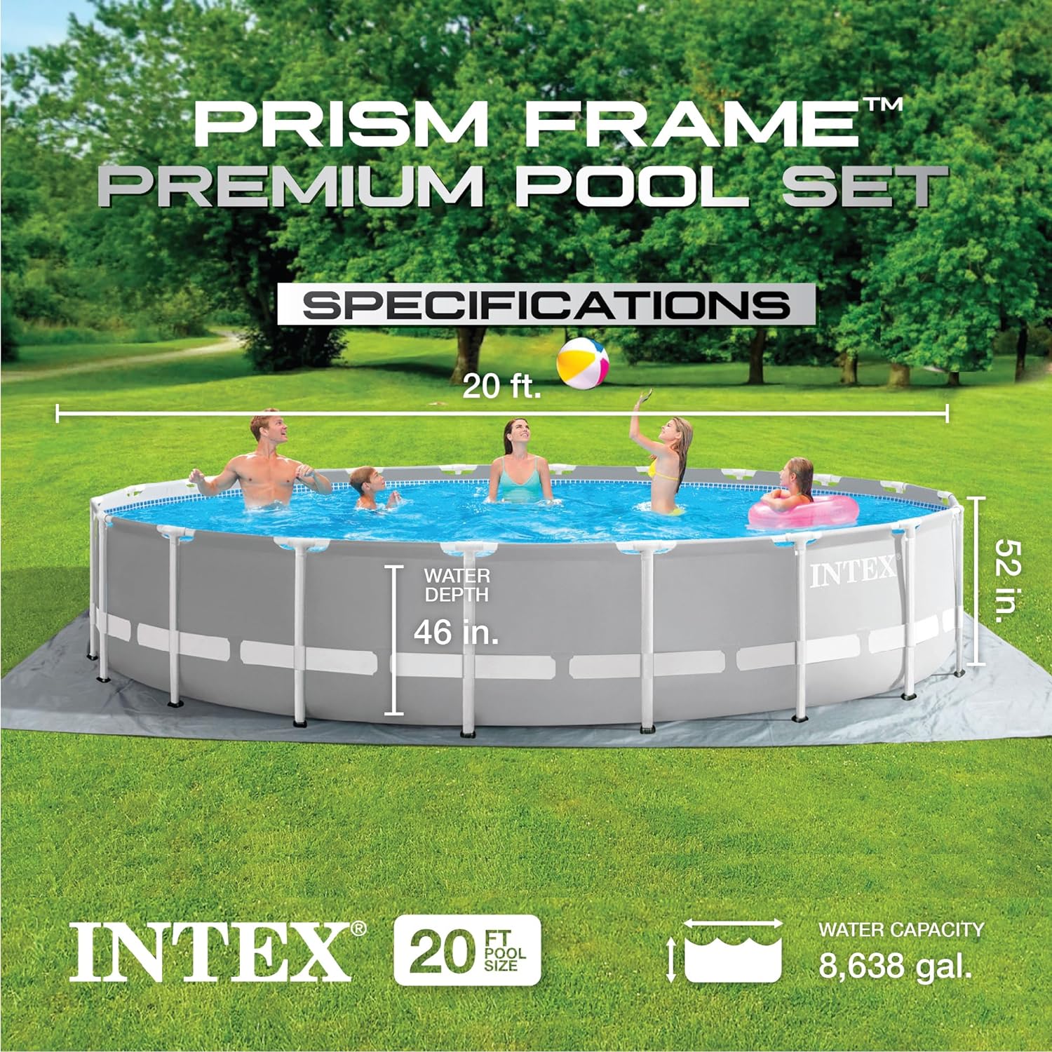 Intex 10 Feet Round Prism Metal Frame Above Ground Outdoor Backyard Swimming Family Pool for Kids and Adults ages 6 and Up - Image 14