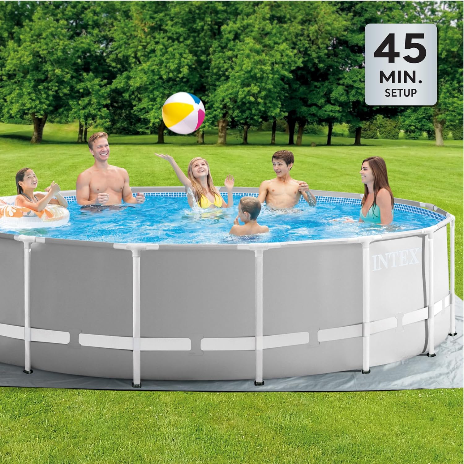Intex 10 Feet Round Prism Metal Frame Above Ground Outdoor Backyard Swimming Family Pool for Kids and Adults ages 6 and Up - Image 2