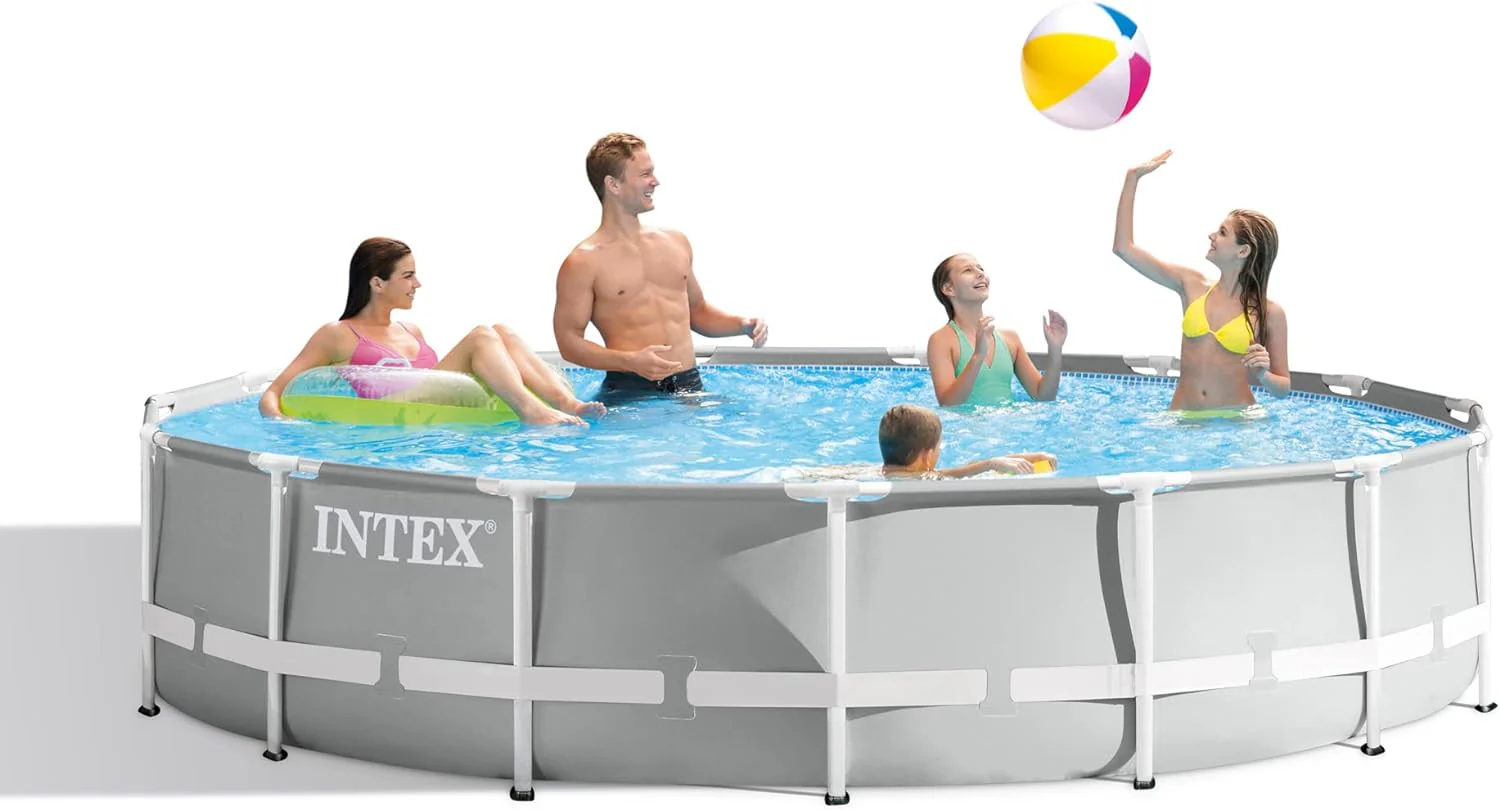 Intex 10 Feet Round Prism Metal Frame Above Ground Outdoor Backyard Swimming Family Pool for Kids and Adults ages 6 and Up - Image 3