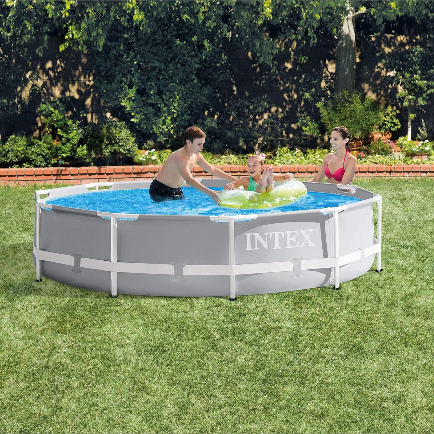 Intex 10 Feet Round Prism Metal Frame Above Ground Outdoor Backyard Swimming Family Pool for Kids and Adults ages 6 and Up - Image 7