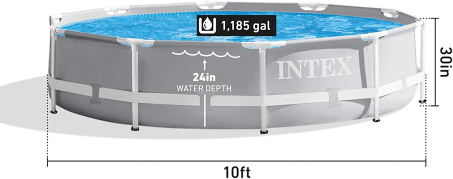 Intex 10 Feet Round Prism Metal Frame Above Ground Outdoor Backyard Swimming Family Pool for Kids and Adults ages 6 and Up - Image 8