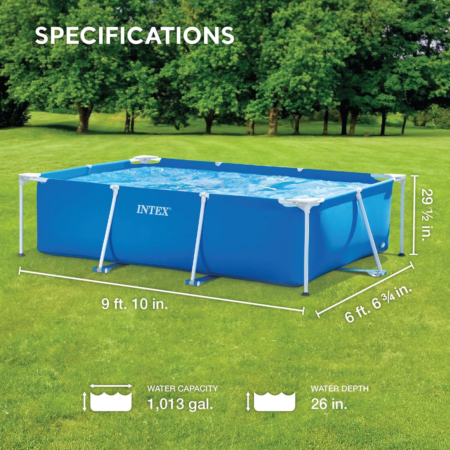 Intex 3.0m x 2.0m x 0.75m Rectangular Frame Above Ground Swimming Pool with Drain Valve – Blue - Image 2